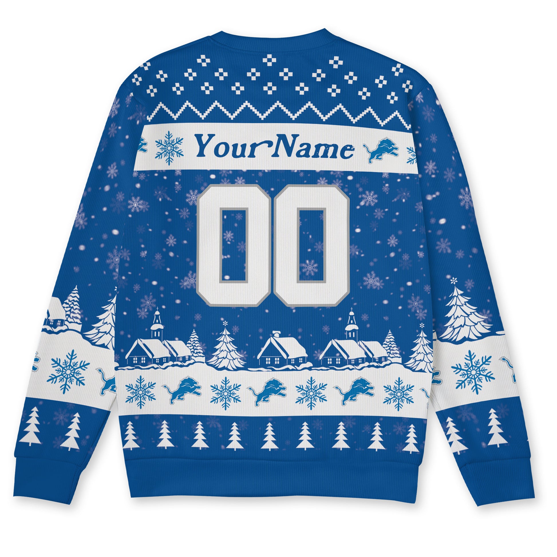 Custom Detroit Lions Christmas Ugly Sweater – Team Name, Name & Number – Fan Made Color 3 Back