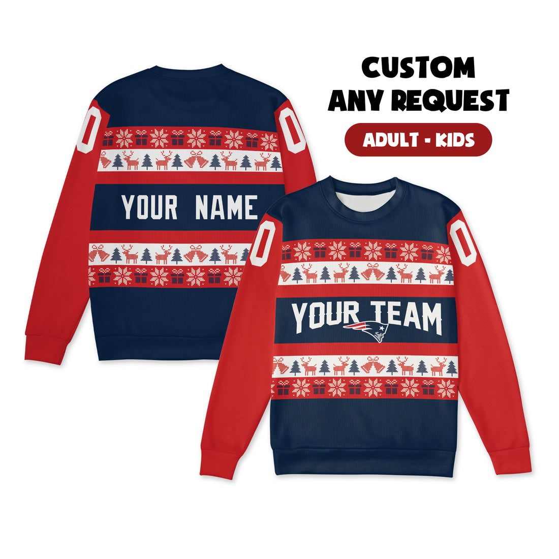 Custom New England Patriots Christmas Ugly Sweater for Couples, Dad & Family Gifts Color 1 Desc 1