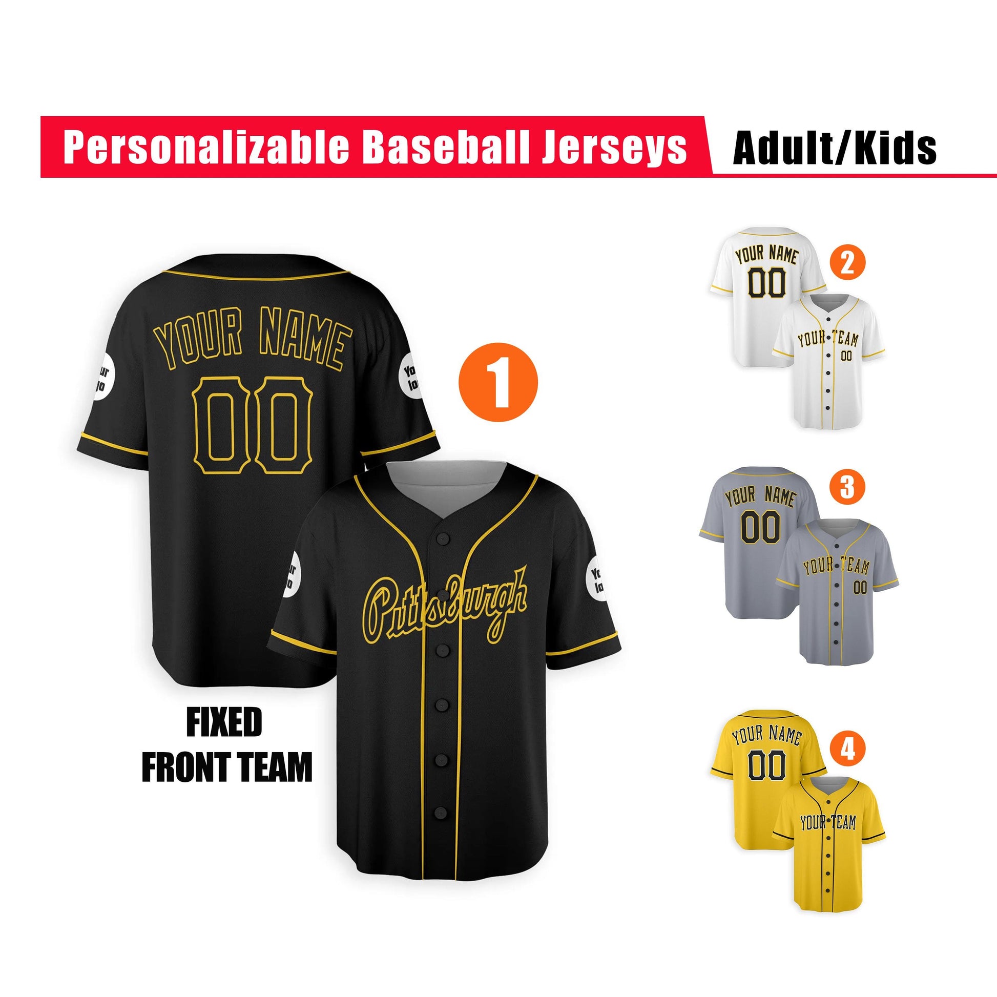 Custom Pittsburgh Pirates Jersey Fan Made, Infant, Toddler, Youth & Adult