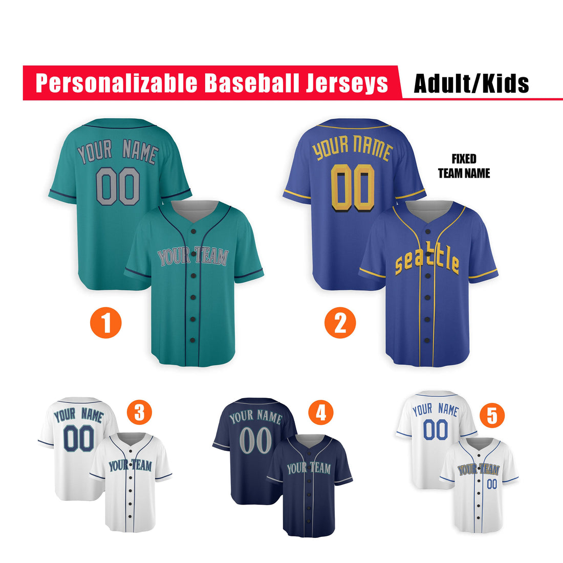 Custom Seattle Mariners Jersey Fan Made, Infant, Toddler, Youth & Adult